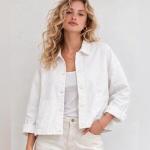 $198 Eileen Fisher Classic Collar Cotton Hemp White Jacket XL NWT